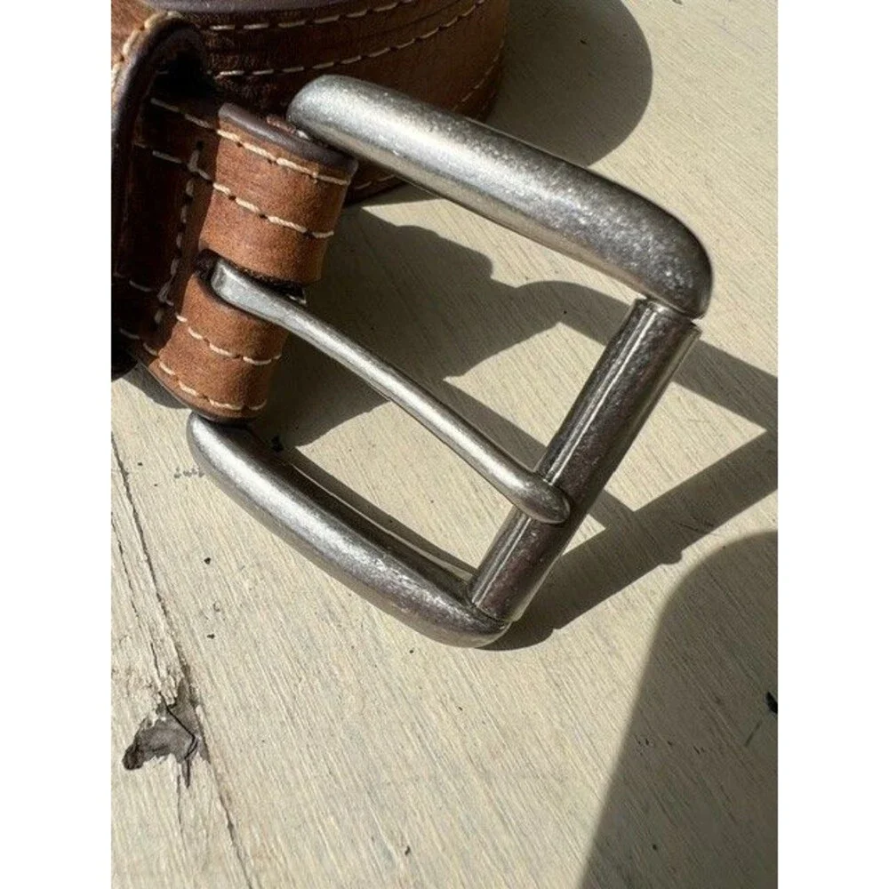 ARIAT Men's Brown Leather Belt with Contrast Double Stitching Sz 42 VGC